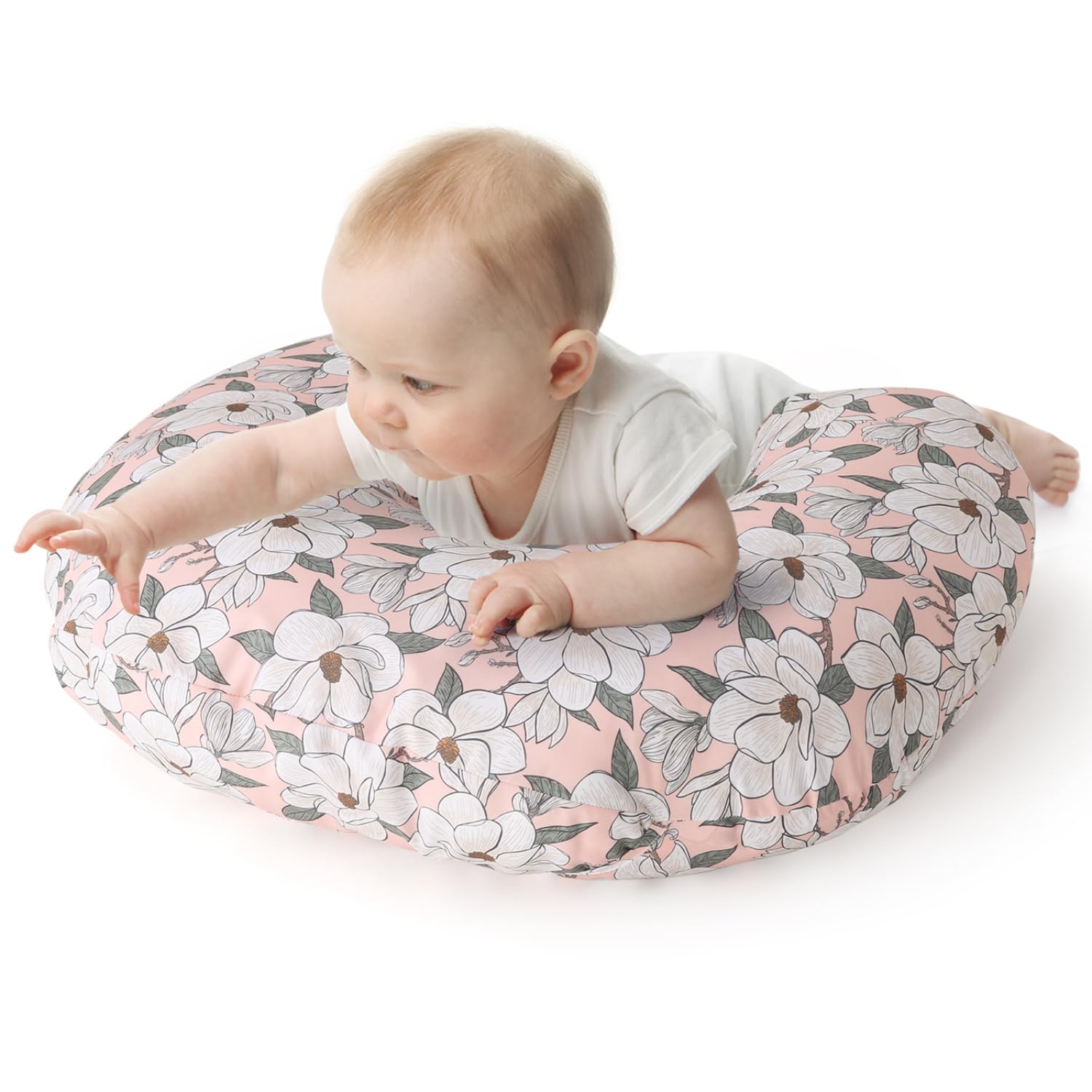 The Peanutshell Nursing Pillow & Cover - Soft Newborn Nursing Baby Girl Pillow Covers Supportive & Comfortable Breastfeeding Tummy Time Baby Essentials - Magnolia