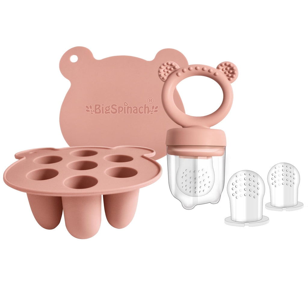 BIGSPINACH Baby Food Storage Containers & Teething Toys Set - Silicone Feeder Tray for Babies 3-18 Months Breastmilk Popsicle Molds Pacifier Holder