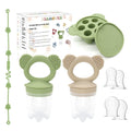 Allruyee Baby Fruit Feeder & Mini Freezer Tray Combo Breastmilk Popsicle Mold Fresh Food Feeder for Safe Infant Self-Feeding Teething Relief Extra Food Pouches(Green and Beige)