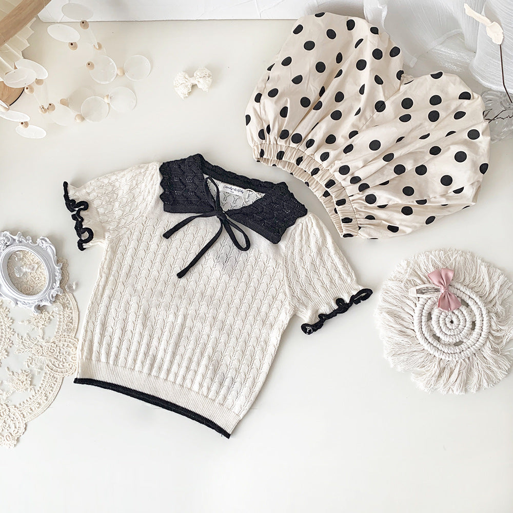 Cute Contrast Color Knit Sweater for Baby Girls