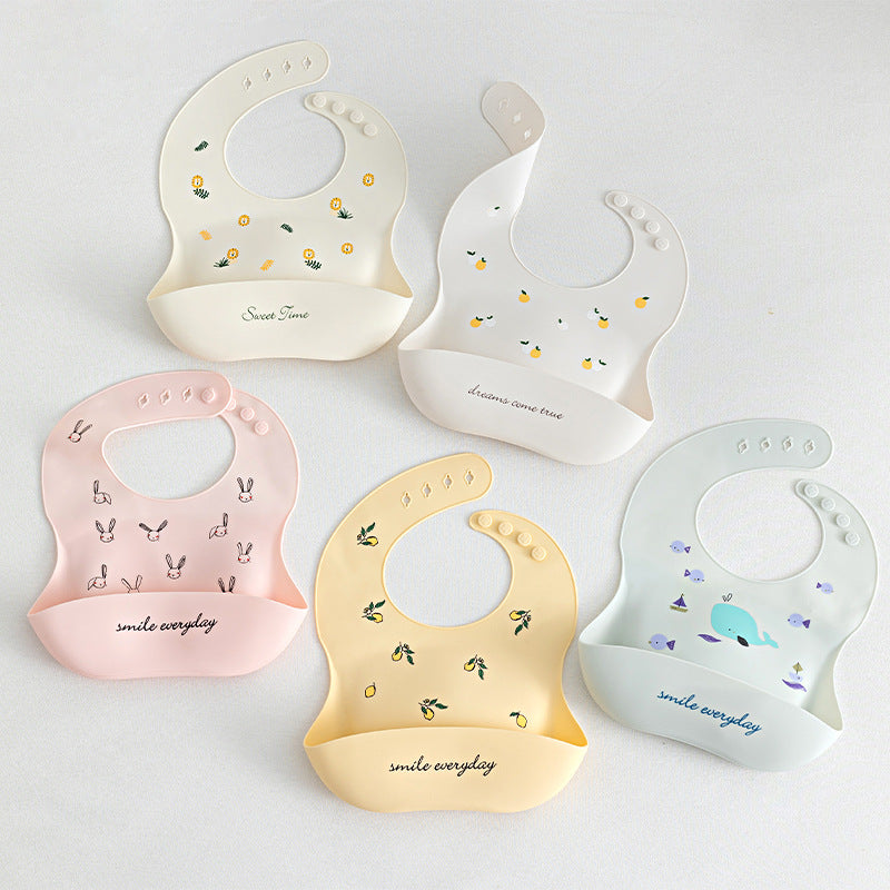 Waterproof Silicone Baby Bib with Catch Pocket