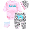 Reborn Baby Dolls Clothes Accessories Pink Outfit for 17-22 Inch Reborn Newborn Baby Clothing Set 【Super Cute Bear Love 4pcs Set 】