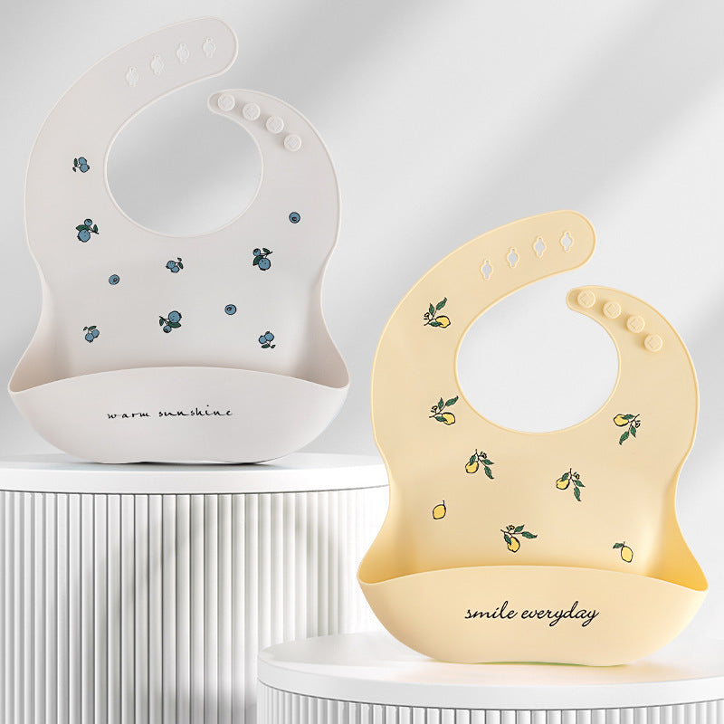 Waterproof Silicone Baby Bib with Catch Pocket