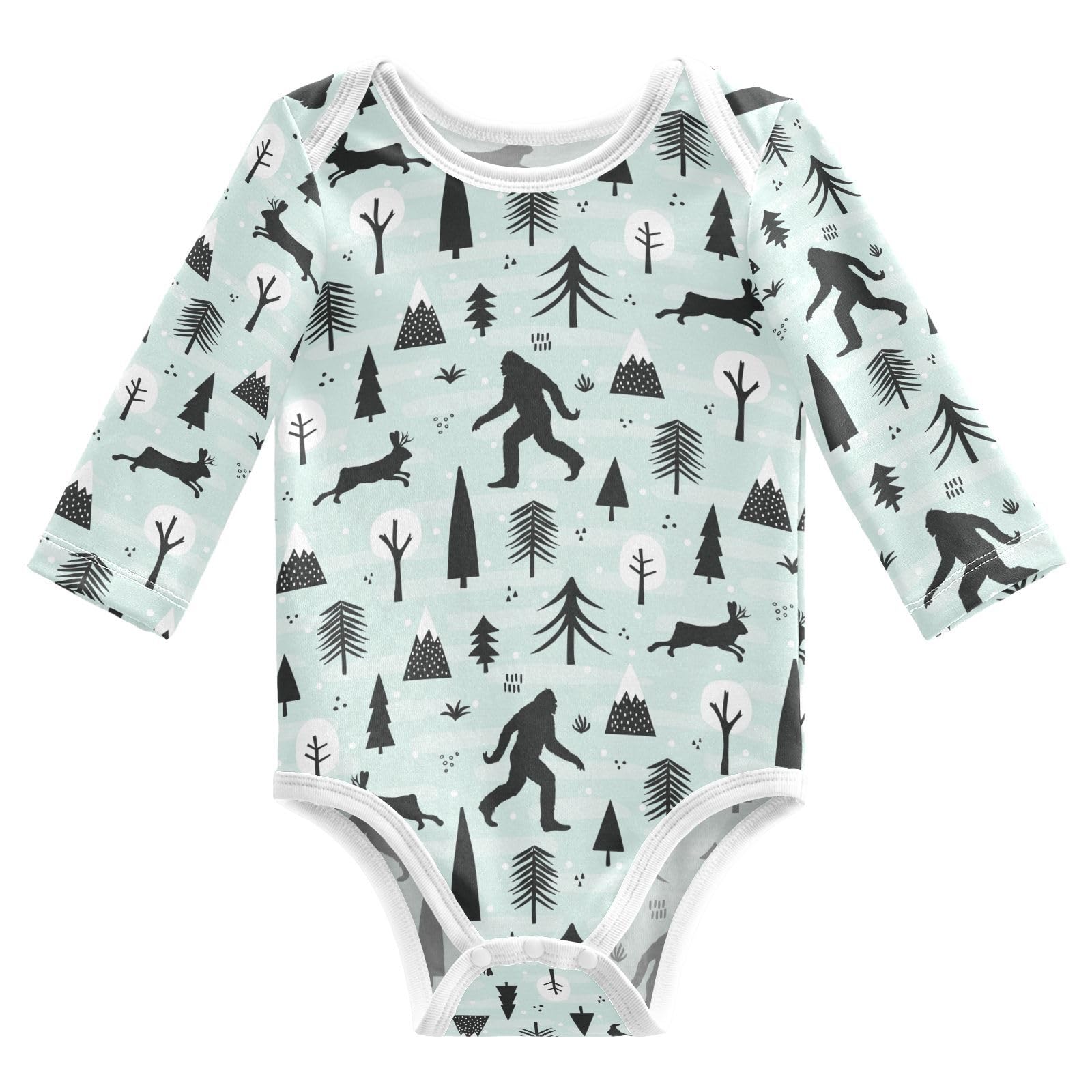 JHKKU Bigfoot Sasquatch Baby s Cotton Long-Sleeve Bodysuits Infant Neutral Outfits Jumpsuit 24 Months