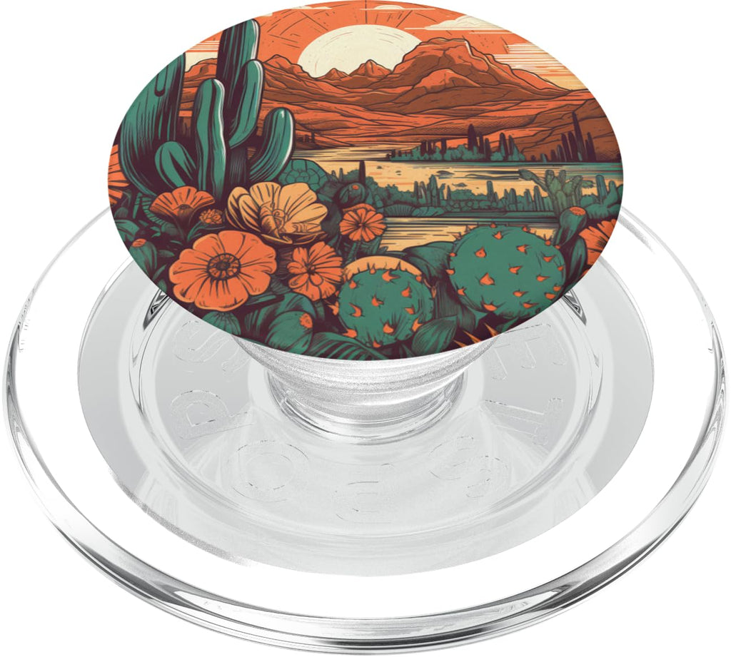 Cactus Mountain Wilderness Sunset Earthy Floral Flower PopSockets MagSafe PopGrip for iPhone