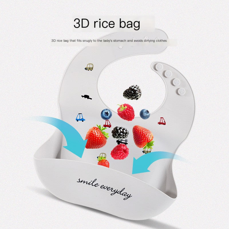 Waterproof Silicone Baby Bib with Catch Pocket