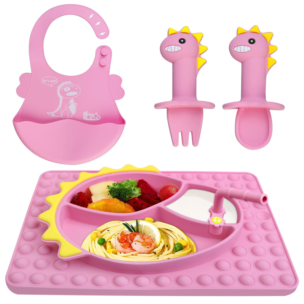 Silicone Baby Led Weaning Set – Suction Plate, Bib, Cup & Utensils, BPA-Free