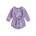 ZAXARRA Baby Girl Sweater Romper Baby Girl Knit Sweater Embroidery Flower Sweatshirt Romper Infant Fall Clothes (Purple 12-18 Months)