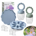 Baby Fruit Food Feeder & Mini Popsicle Ice Tray Set BPA Free Silicone Baby Feeder for Safe Solid Food Feeding Breastmilk Popsicle Molds for Cooling Relief 4 Month+ (Spring)