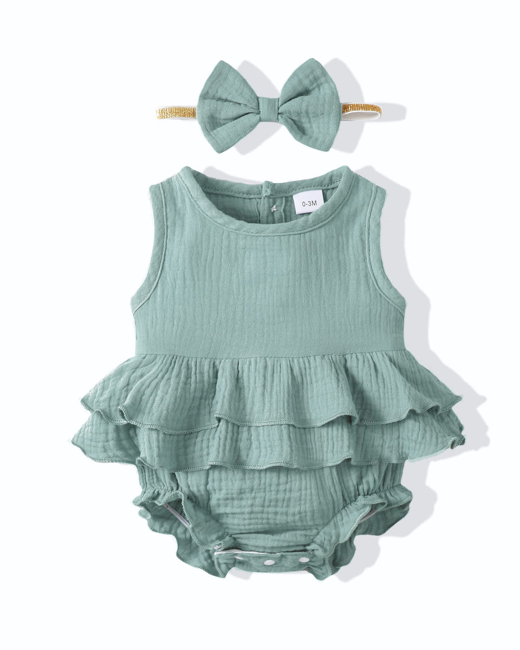 Renotemy Infant Baby Rompers Girl Cotton Linen Clothes Short Sleeve Outfits One-Piece Bodysuit Baby Girl Clothes 3-6 Months